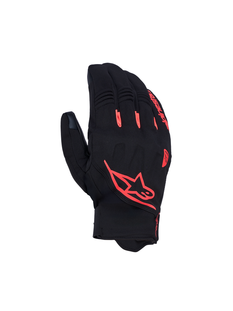 Alpinestars Faster V3 Plasma Drystar Gloves, waterproof motorcycle sport riding gloves, Black and Red Fluo, CE certified with short cuff and adaptive knuckle protection
