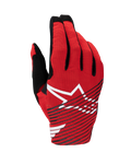 Alpinestars 2025 Radar Pro handsker, motocrosshandsker, rød, sort og hvid, med et stort hvidt stjernelogo og sorte diagonale striber på en åndbar mesh-baghånd, letvægtsudstyr til off-road racing