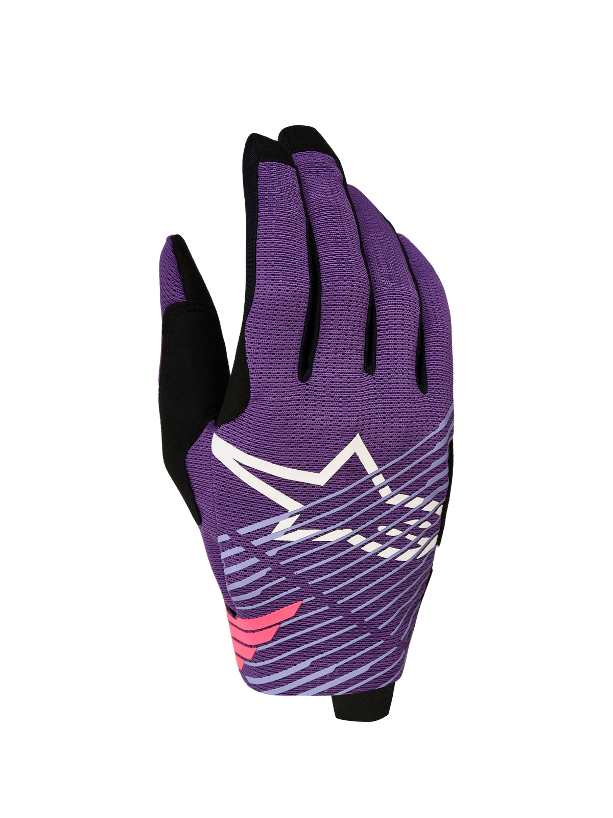 Alpinestars Radar Pro Gloves 2027, Men's Motocross Gloves in Deep Purple and Black with stretch mesh and star graphic logo.