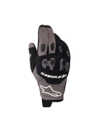 Alpinestars 2026 Pro-Dura Gloves, motorcycle gloves, Black and Gray, featuring two-piece TPR knuckle protection with a hexagonal pattern, white Alpinestars logo, mesh and multi-panel stretch construction, designed for enduro and off-road riding performance.