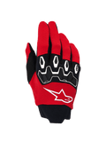 Alpinestars Full Bore V2 handsker, motocross-handsker, stærk rød og sort, hvidt stjernelogo på håndryggen, ergonomiske TPR-knobeskyttere med hvide detaljer, åndbart strækstof til off-road-ydeevne
