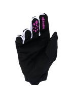 Alpinestars Full Bore V2-handsker, motocross-handsker, lilla og sort, håndflade i sort syntetisk ruskind, lilla silikonegreb på fingrene, Alpinestars-logo på pegefingeren, hvidt ventileret mesh mellem fingrene og sort neoprenmanchet