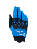Alpinestars Full Bore V2 Gloves, Motocross Riding Gloves, Ucla Blue and Black, featuring a bold white logo and black TPR knuckle protection on a breathable stretch fabric backhand, designed for high-performance off-road racing