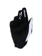 Alpinestars Full Bore V2 handsker, motocross-handsker, lysegrå og sort, håndfladevisning med forstærket syntetisk ruskind og silikonegreb på fingrene, hvidt åndbart mesh på tommelfingersiden og Alpinestars-logo på pegefingeren.
