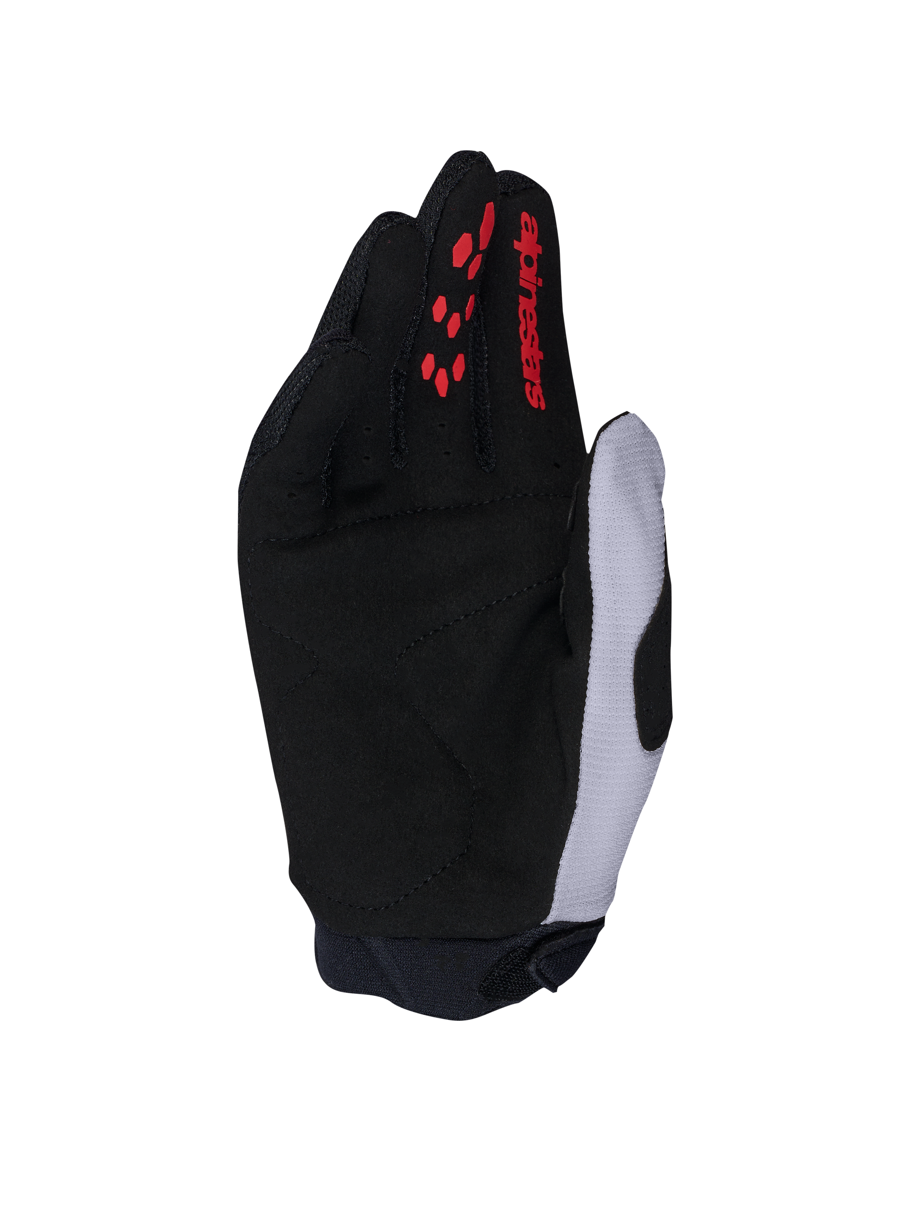 Alpinestars Full Bore V2 handsker, motocrosshandsker, sort og lys lilla, forstærket ruskindshåndflade med rødt logo.