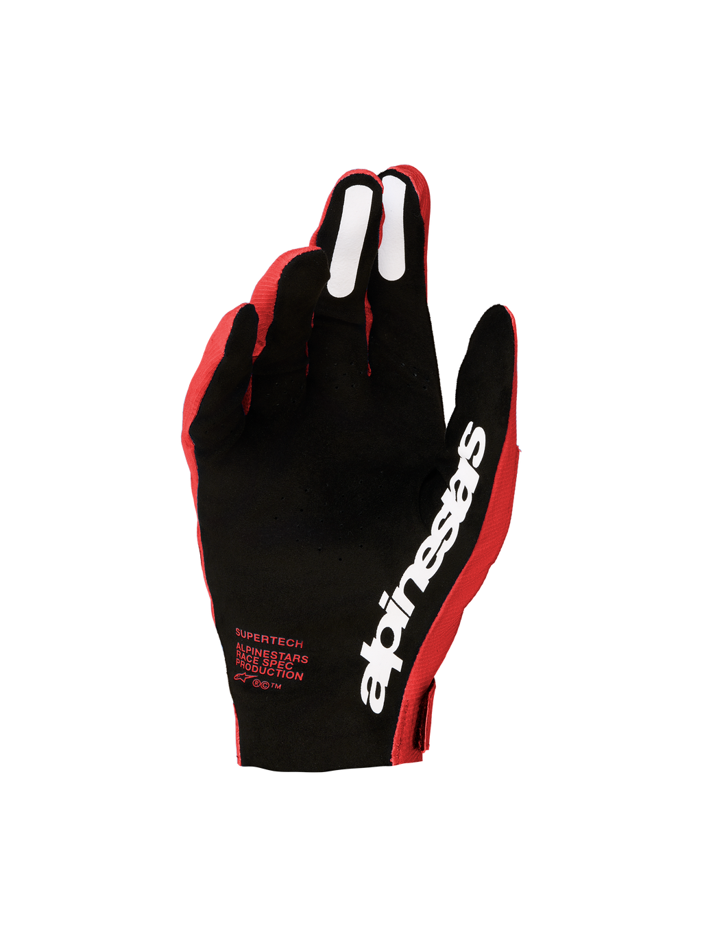 2027 Supertech MX handsker fra Alpinestars, herre-motocrosshandsker i rød og sort med perforeret håndflade og silikonegreb.