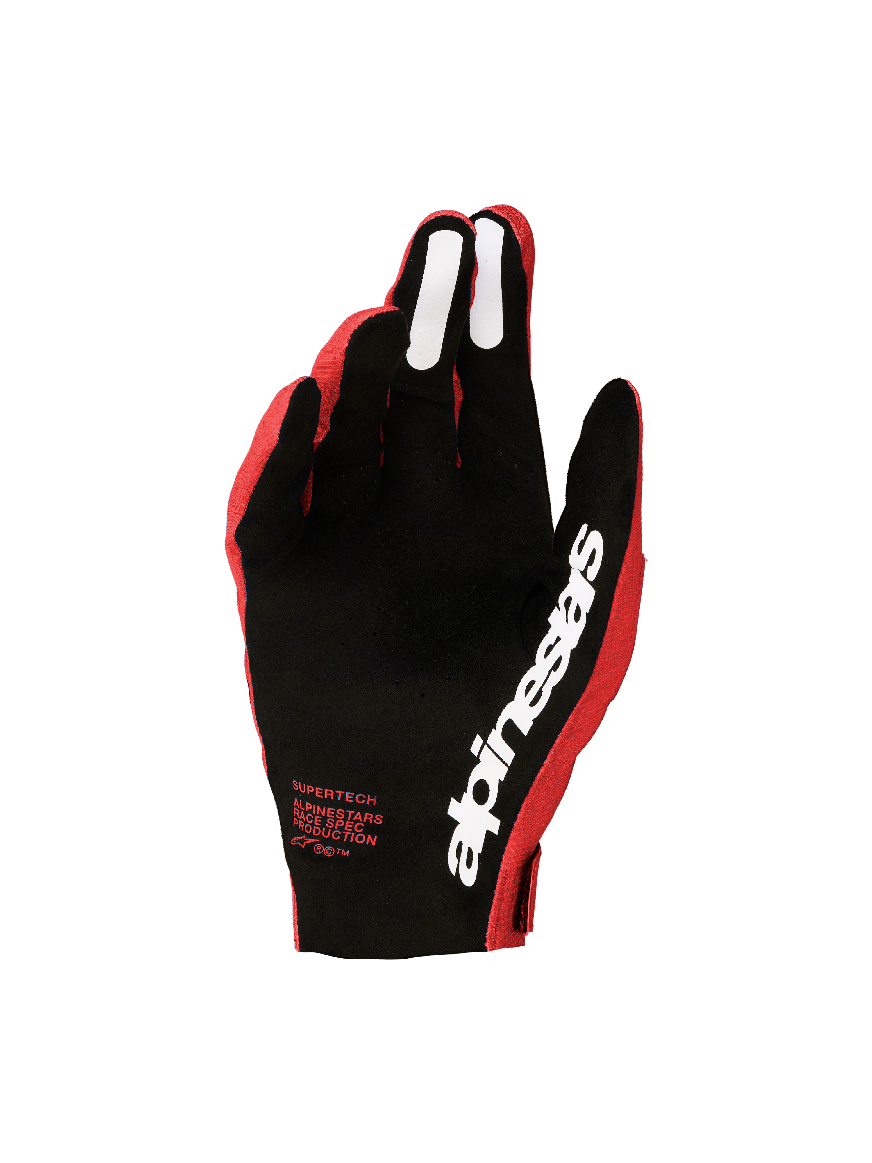 2027 Supertech MX handsker fra Alpinestars, herre-motocrosshandsker i rød og sort med perforeret håndflade og silikonegreb.