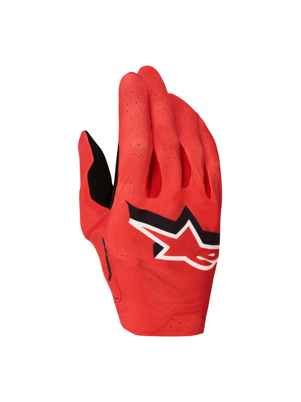 Alpinestars 2027 Supertech MX handsker, røde motocrosshandsker til racing med sort og hvidt stjerne-logo og laserperforeringer.