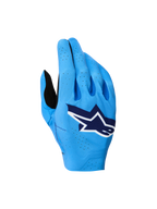 Alpinestars Supertech MX Gloves 2027, blue motocross racing gloves with a breathable stretch backhand and white logo.