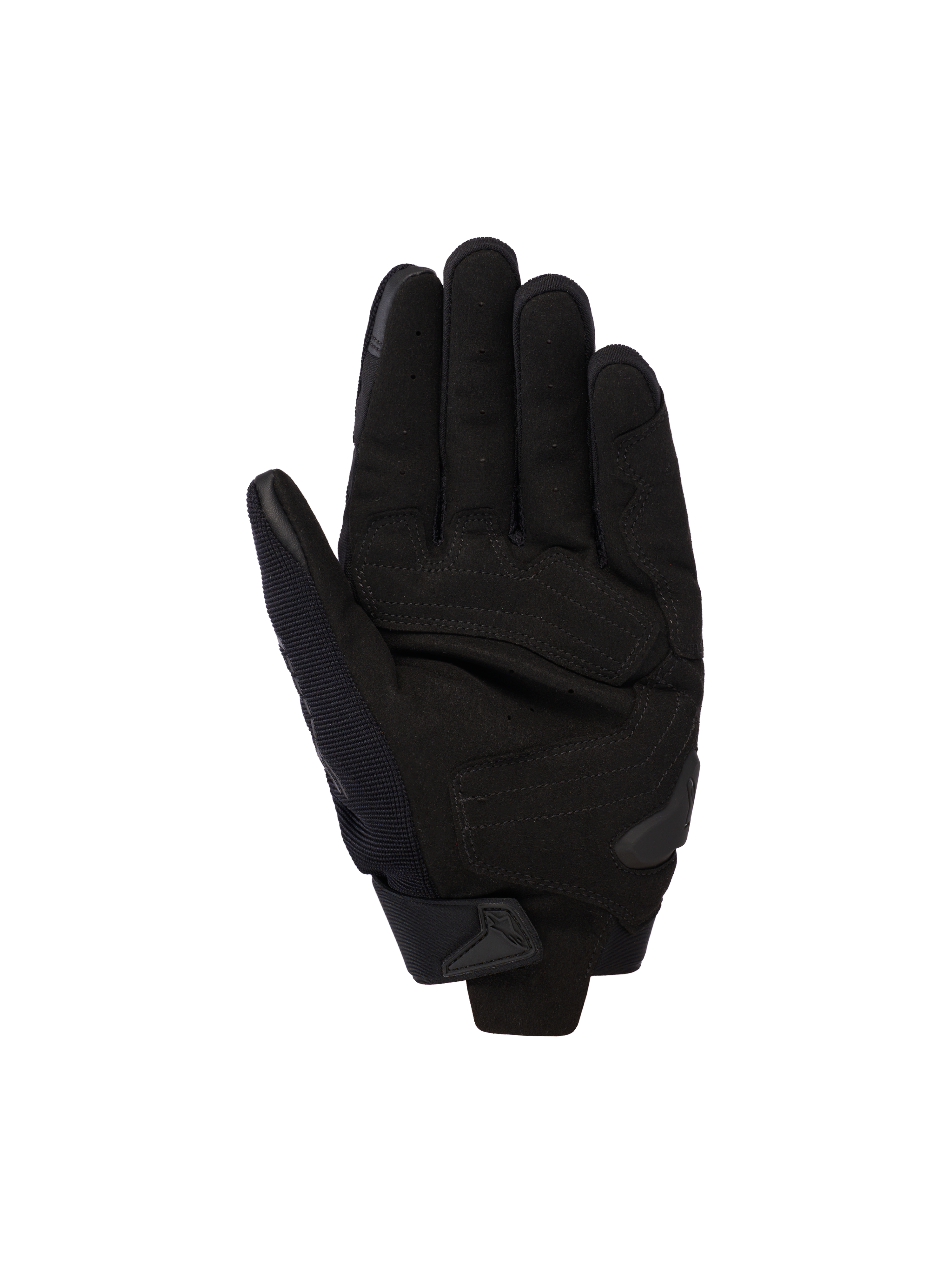 Alpinestars SP X 5 Air handsker, sorte, håndfladevisning med perforeret læder til luftstrøm, forstærkede overlays på håndfladen og en TPR-slider, designet til sport- og landevejskørsel