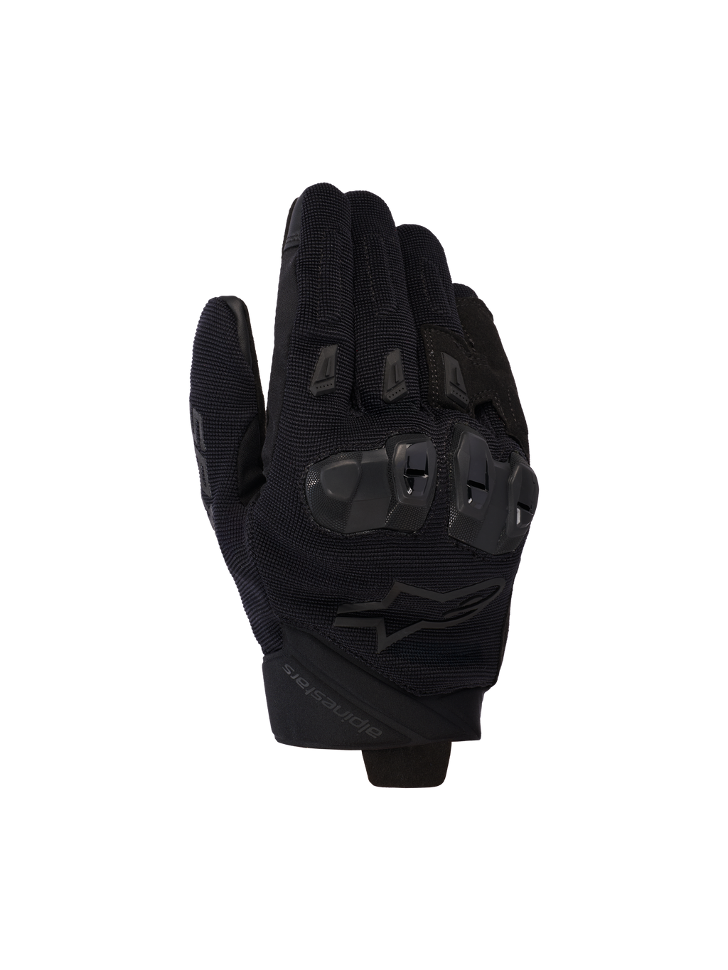 Alpinestars SP X 5 Air handsker, sorte motorcykelhandsker, overhånd i strækbart 3D-mesh med TPU-knobeskyttelse med dobbelt densitet, design med kort manchet, ventilerede fingerslidere, ergonomisk sportskørselsydeevne