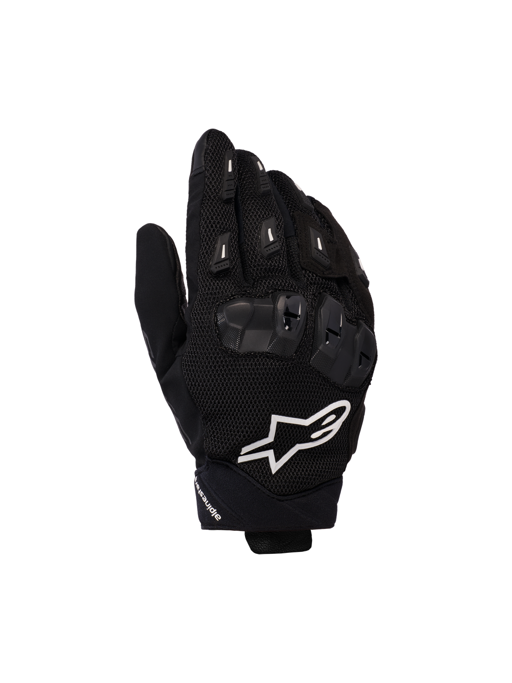 Alpinestars SP X 5 Air handsker, motorcykelhandsker til racing, sort med hvidt logo, med 3D-mesh-konstruktion, TPU-knobeskyttelse og fingerglidere