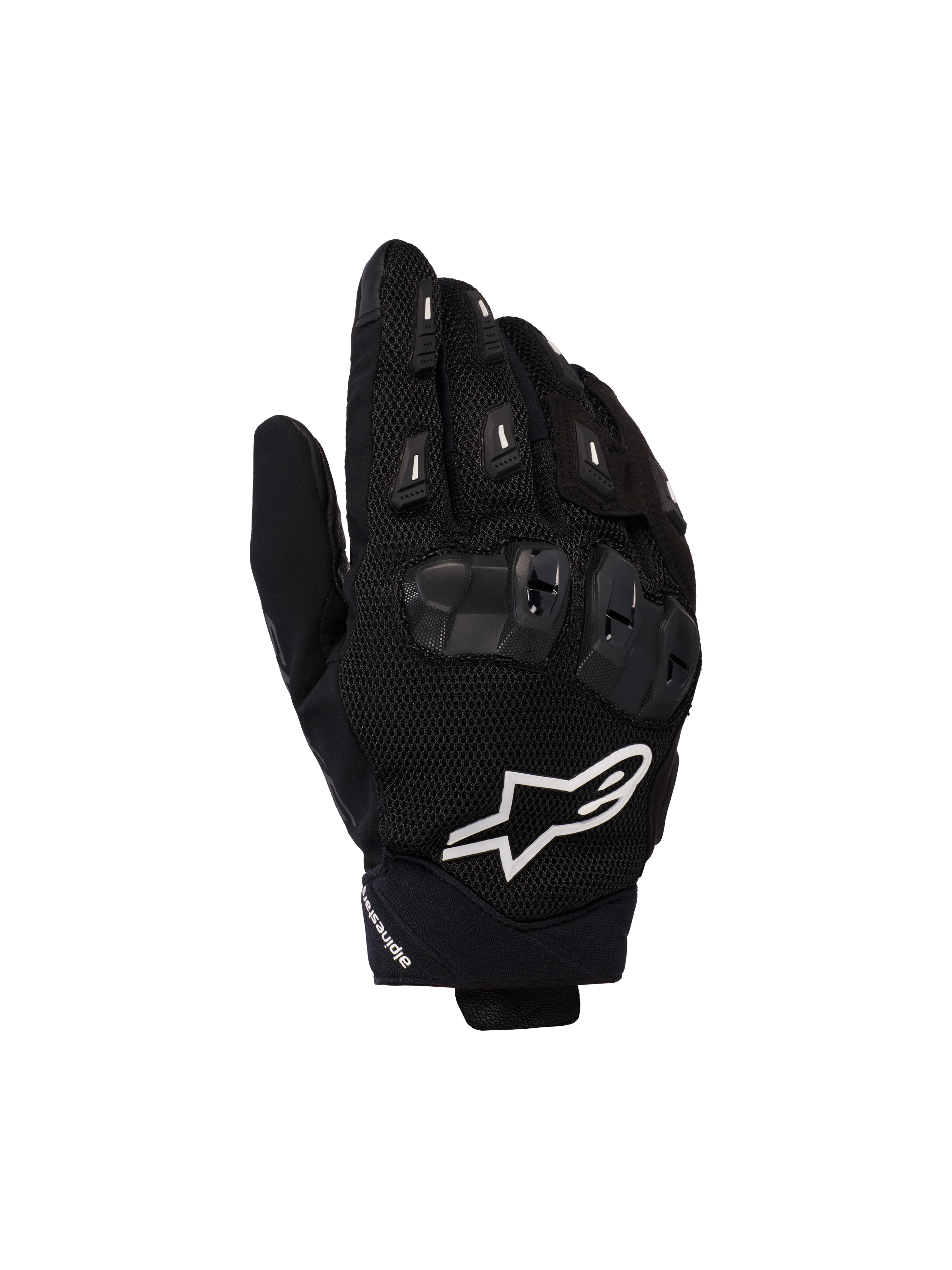 Alpinestars SP X 5 Air handsker, motorcykelhandsker til racing, sort med hvidt logo, med 3D-mesh-konstruktion, TPU-knobeskyttelse og fingerglidere