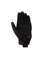 Alpinestars Reef V2 Gloves, motorcycle gloves, Black Red Fluo White, palm view featuring synthetic suede with padded reinforcements, short cuff design with hook-and-loop wrist closure