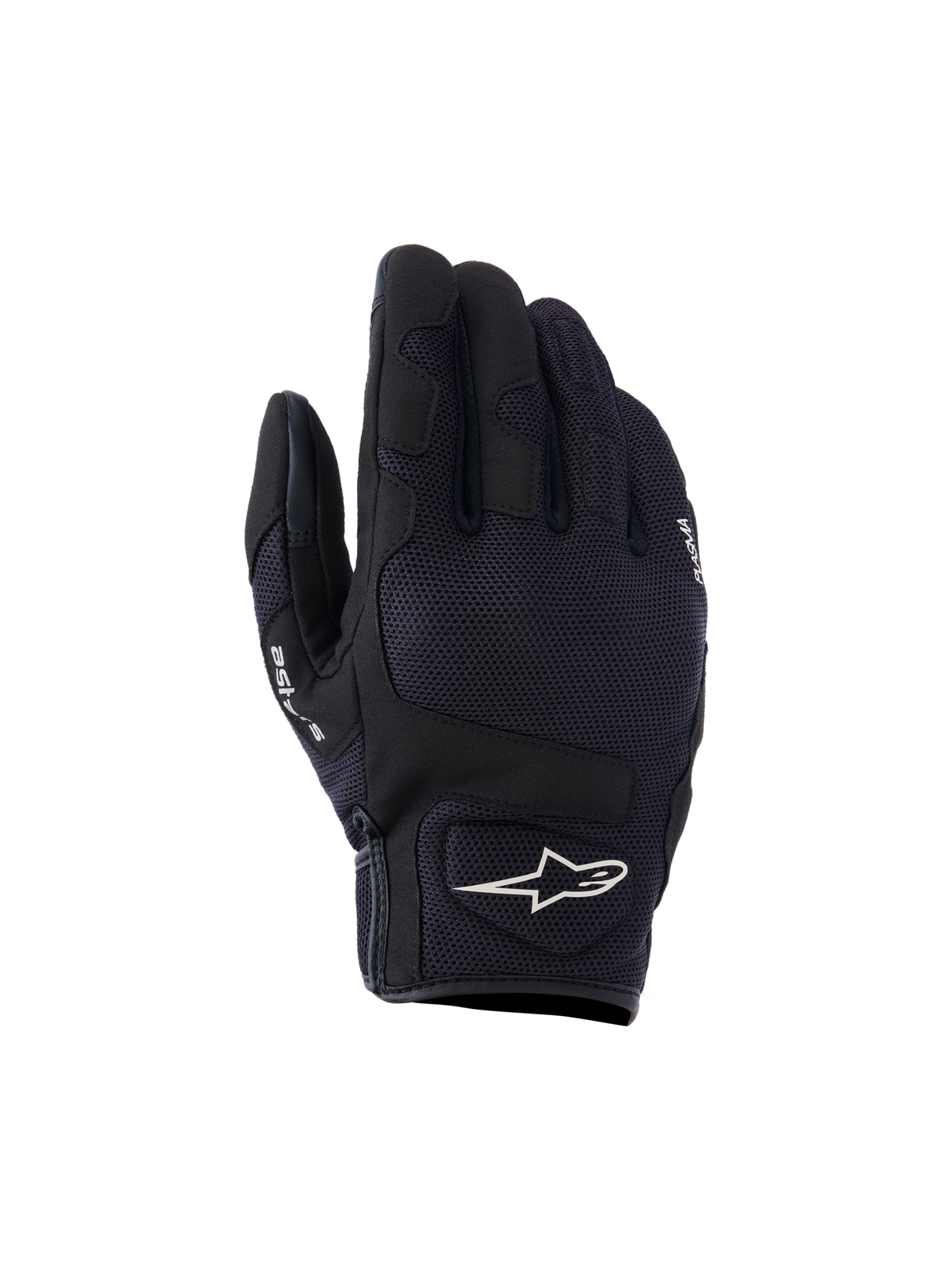 Alpinestars Ignite Gloves, Urban Motorcycle Gloves, Black, featuring a breathable mesh upper, NUCLEON PLASMA knuckle protection, and a white Alpinestars star logo on the cuff.