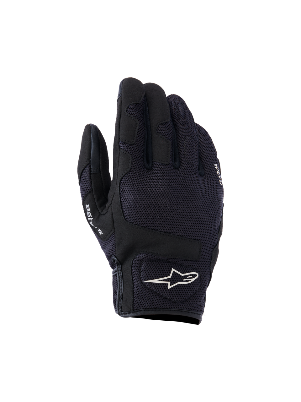 Alpinestars Ignite handsker, urban motorcykelhandsker, sort, åndbar mesh-overdel, NUCLEON PLASMA knoglebeskyttelse, hvidt Alpinestars-stjernelogo på manchetten
