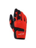 Alpinestars Ignite handsker, motorcykelhandsker, rød tangerine og sort, åndbart mesh-tekstil, sorte forstærkninger på fingre og knoer, hvidt stjerne-logo, kort manchet-design