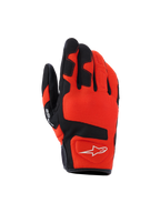 Alpinestars Ignite handsker, motorcykelhandsker, rød tangerine og sort, åndbart mesh-tekstil, sorte forstærkninger på fingre og knoer, hvidt stjerne-logo, kort manchet-design