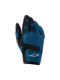 Alpinestars Ignite handsker, urban motorcykelhandsker, indigo blå og sort, åndbar mesh-konstruktion på håndryggen, sorte forstærkede paneler over knoerne, hvidt A-star-logo, kort manchet-design til urban kørsel