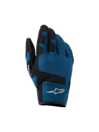 Alpinestars Ignite handsker, urban motorcykelhandsker, indigo blå og sort, åndbar mesh-konstruktion på håndryggen, sorte forstærkede paneler over knoerne, hvidt A-star-logo, kort manchet-design til urban kørsel