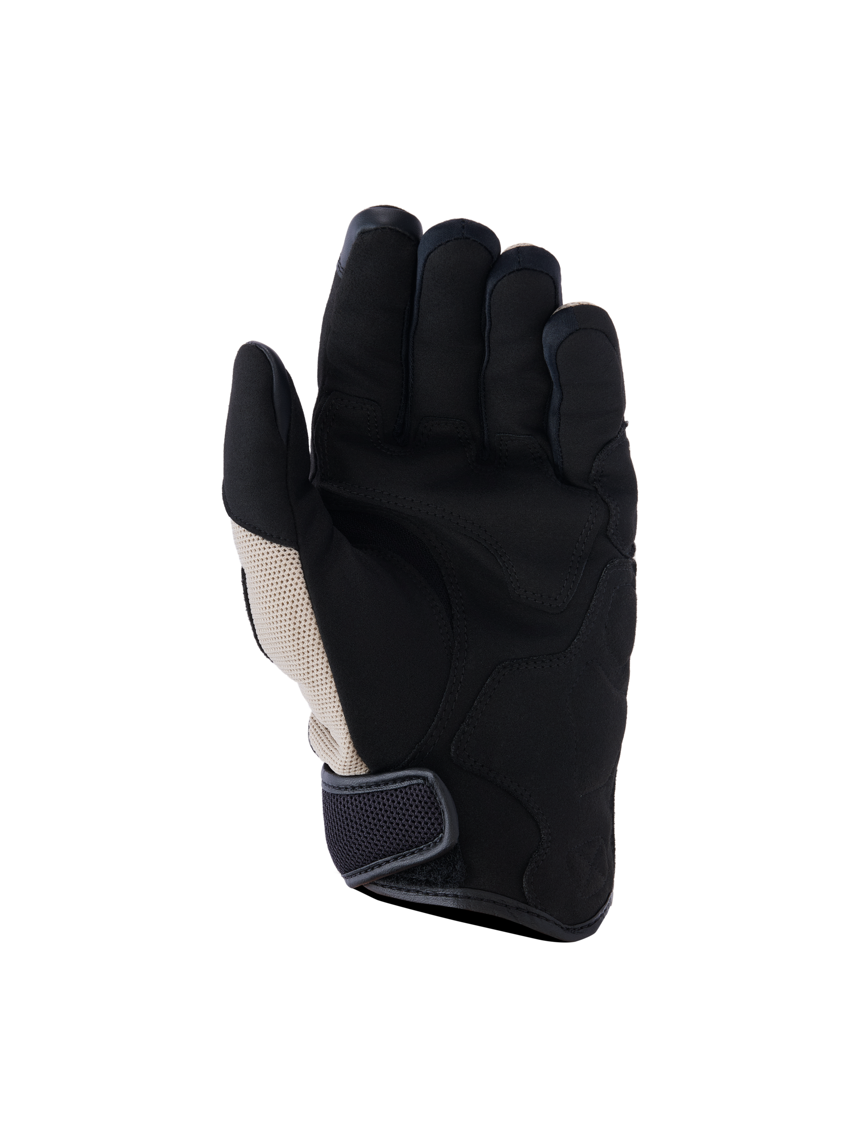 Alpinestars Ignite Gloves, Aluminum Black, palm view of urban motorcycle gloves featuring a reinforced synthetic suede palm, breathable mesh inserts, and a hook-and-loop cuff strap