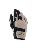 Alpinestars Ignite Gloves, Motorcycle Gloves, Beige and Black, textured mesh top hand with black panel accents, short cuff design with Alpinestars logo, lightweight and breathable protective gear for urban riding