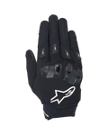 Alpinestars SP X 3 handsker, sort og hvid motorcykelhandske med kort manchet, set fra oven, TPU dobbelt-densitet knobeskyttelse, stort hvidt stjernelogo og fingerbeskyttere, designet til sport- og landevejskørsel