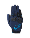 Alpinestars SP X 3 handsker, motorcykelhandsker til racing, mørkeblå og sort med Blithe Blue-detaljer, med TPU dobbelt-densitets knobeskyttelse og Alpinestars stjernelogo, tekstil- og mesh-konstruktion til sportskørsel