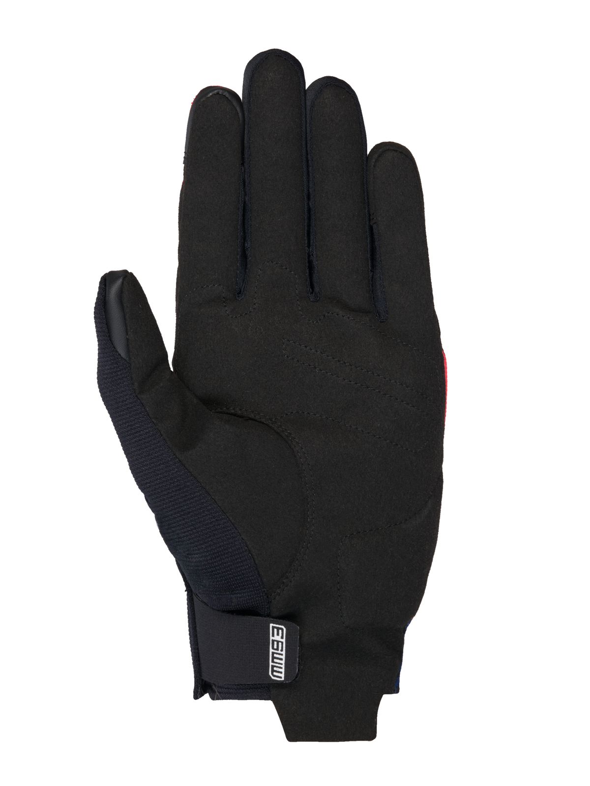 Alpinestars MM93 Reef V2-handsker, motorcykelhandsker, sort håndflade i syntetisk ruskind med forstærkede syninger, MM93-logo på håndledsstroppen, strømlinet design med kort manchet til bykørsel