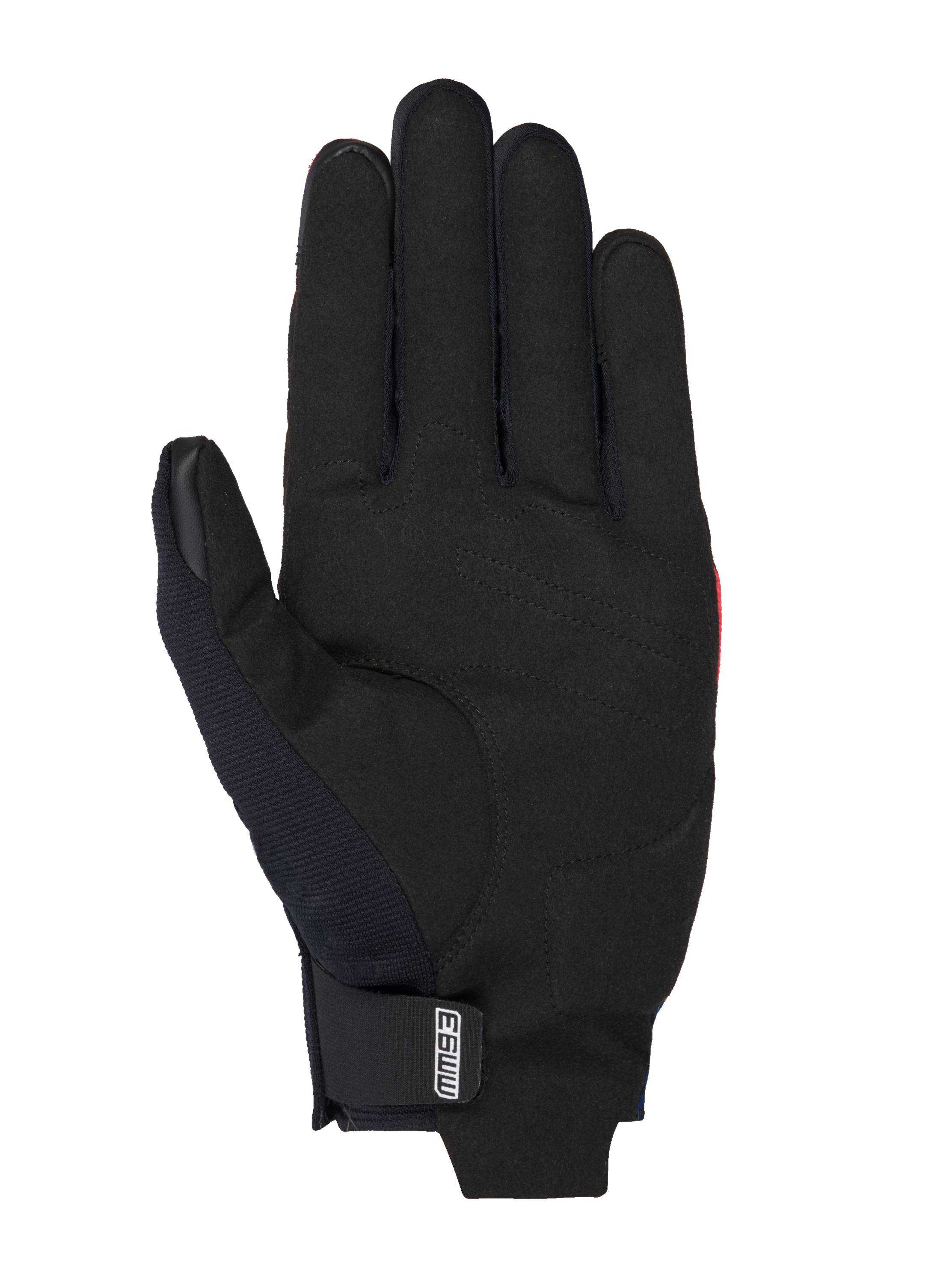 Alpinestars MM93 Reef V2-handsker, motorcykelhandsker, sort håndflade i syntetisk ruskind med forstærkede syninger, MM93-logo på håndledsstroppen, strømlinet design med kort manchet til bykørsel