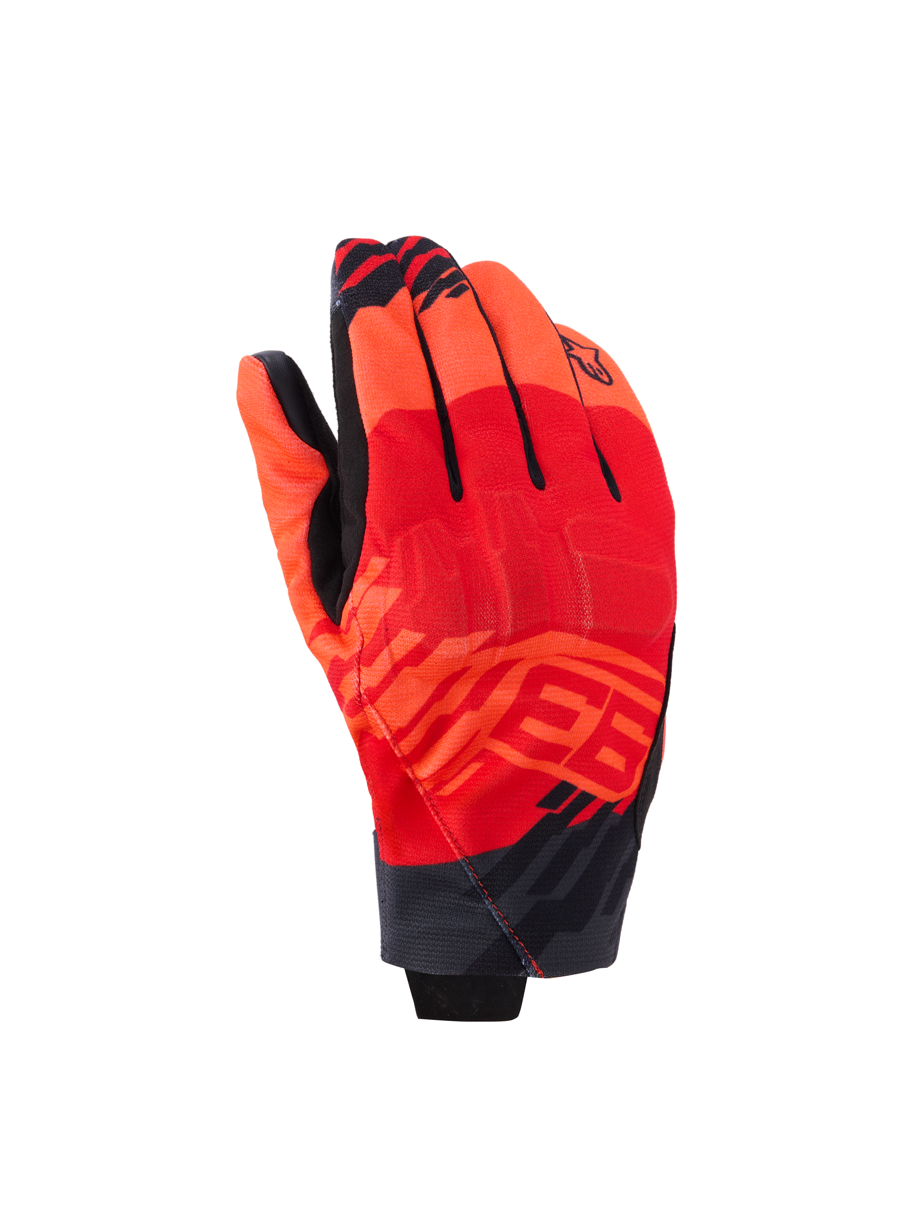 Alpinestars MM93 Reef V2 handsker, motorcykelhandsker med kort manchet, Red Fluo og Bright Red med sorte detaljer, med Marc Marquez MM93-grafik og integreret knobeskyttelse, moderne urbant design