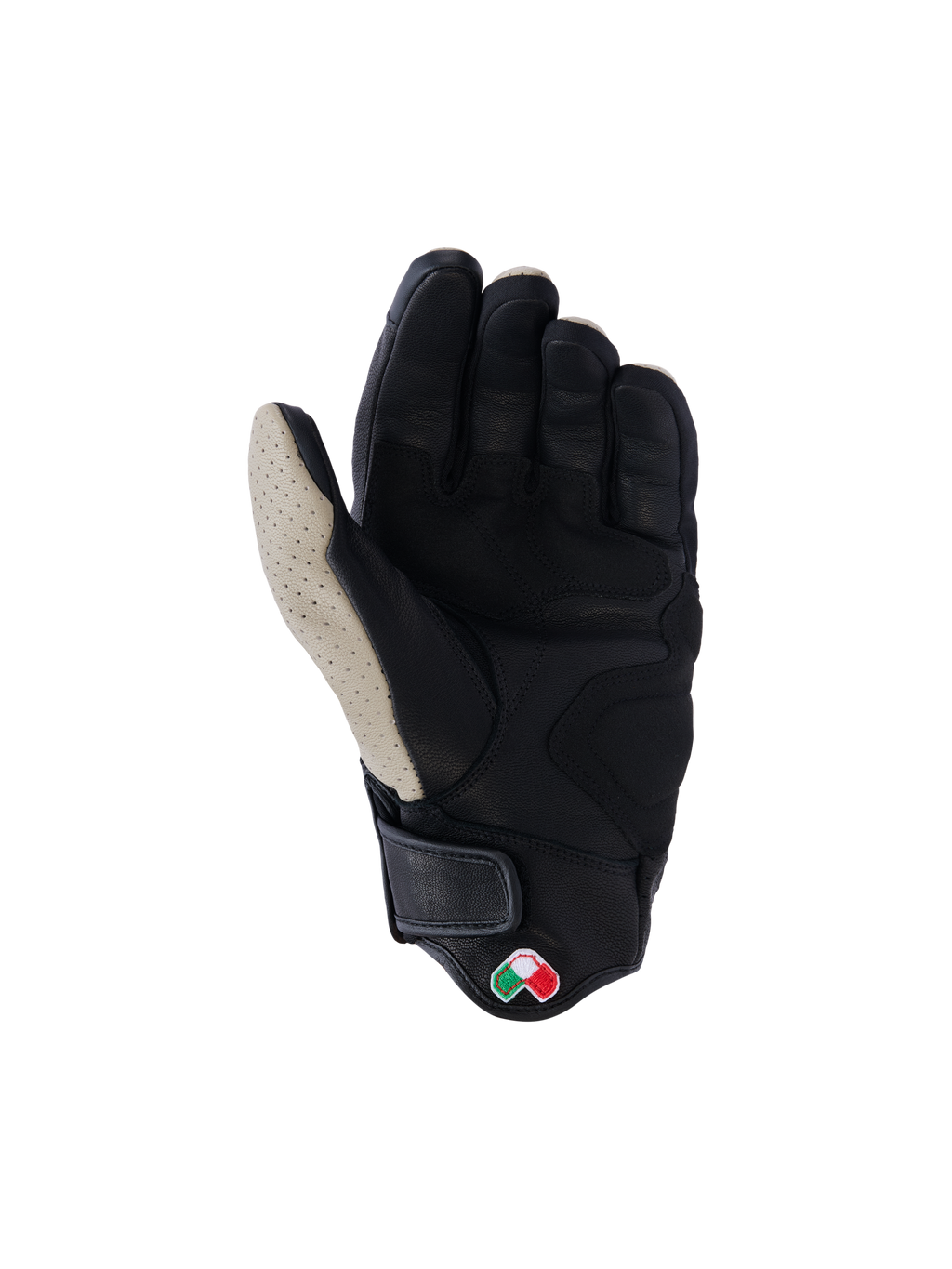 Alpinestars Mustang V3 Leather Gloves, Palm View, Aluminum Black, black goat leather with perforated light gray thumb area, reinforced palm and thumb zones, short cuff with hook and loop closure, heritage-inspired urban motorcycle gloves