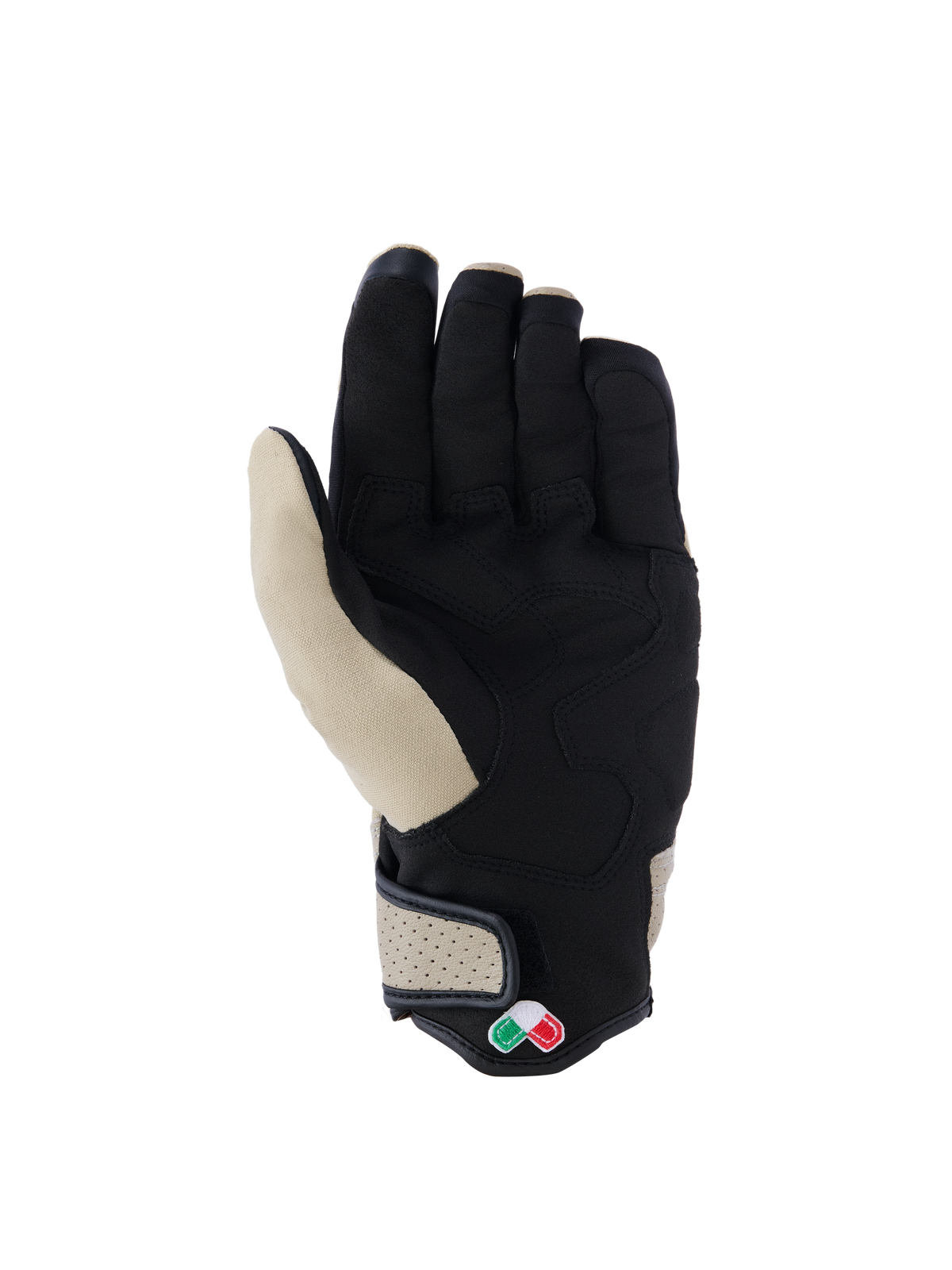 Alpinestars Tracker-handsker, urban motorcykelhandsker, Aluminum og sort, håndfladevisning med konstruktion i syntetisk ruskind og polstrede forstærkninger, perforeret lædermanchet og kort manchet-design.