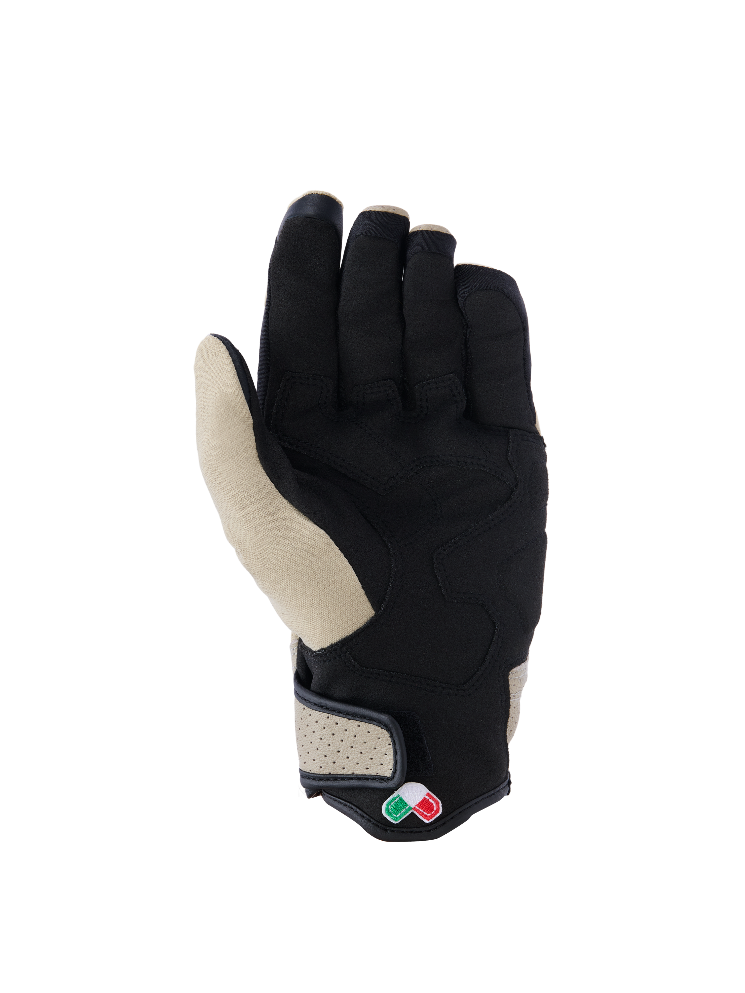 Alpinestars Tracker-handsker, urban motorcykelhandsker, Aluminum og sort, håndfladevisning med konstruktion i syntetisk ruskind og polstrede forstærkninger, perforeret lædermanchet og kort manchet-design.