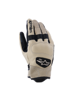 Alpinestars Tracker handsker, motorcykelhandsker, beige og sort, med perforeret læder, sorte harmonikaindlæg og 1963 heritage logo-patch, urban workwear-stil