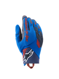 Alpinestars Durack-handsker, adventure-motorcykelhandsker, kongeblå og mørkegrå, tekstil på håndryggen med TPR-knobeskyttelse, rødt Alpinestars-logo på pegefingeren, hvidt stjernelogo på håndleddet, let sommerbeskyttelse til dual sport
