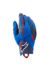 Alpinestars Durack Gloves, Mountain Biking Gloves, Blue with Red and Black Accents, Textured Grip Pattern, Gray Reinforcements, Adjustable Wrist Strap, Performance MTB Hand Protection
