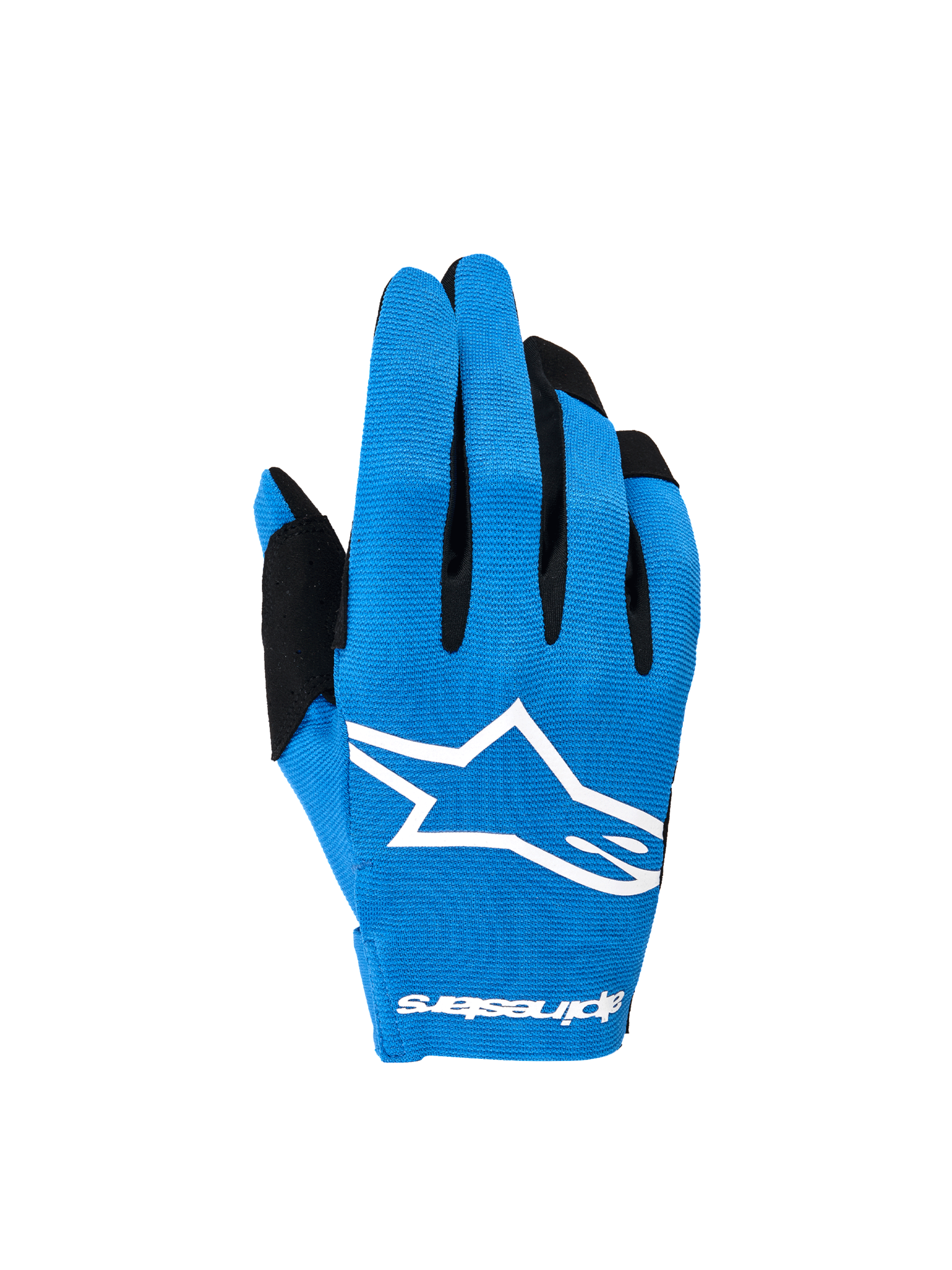 Alpinestars 2026 Radar handsker, motocrosshandsker til herrer, blå og hvid, strækbar baghånd og hvidt Astars-logo