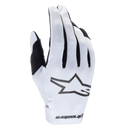 Alpinestars 2025 Radar-handsker, motocross-handsker, hvid og sort, med en tekstureret syntetisk håndryg med et fremtrædende sort stjernelogo, sorte detaljer mellem fingrene, sømløs håndledslukning med branding, letvægts tætsiddende design til off-road racing