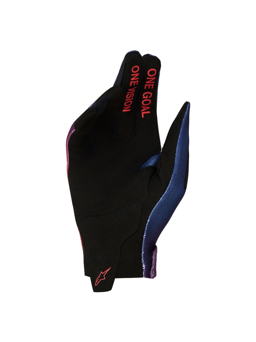 Alpinestars 2027 Radar Handsker, MX-handsker til mænd, sort og rød, syntetisk ruskind med One Goal One Vision-branding.