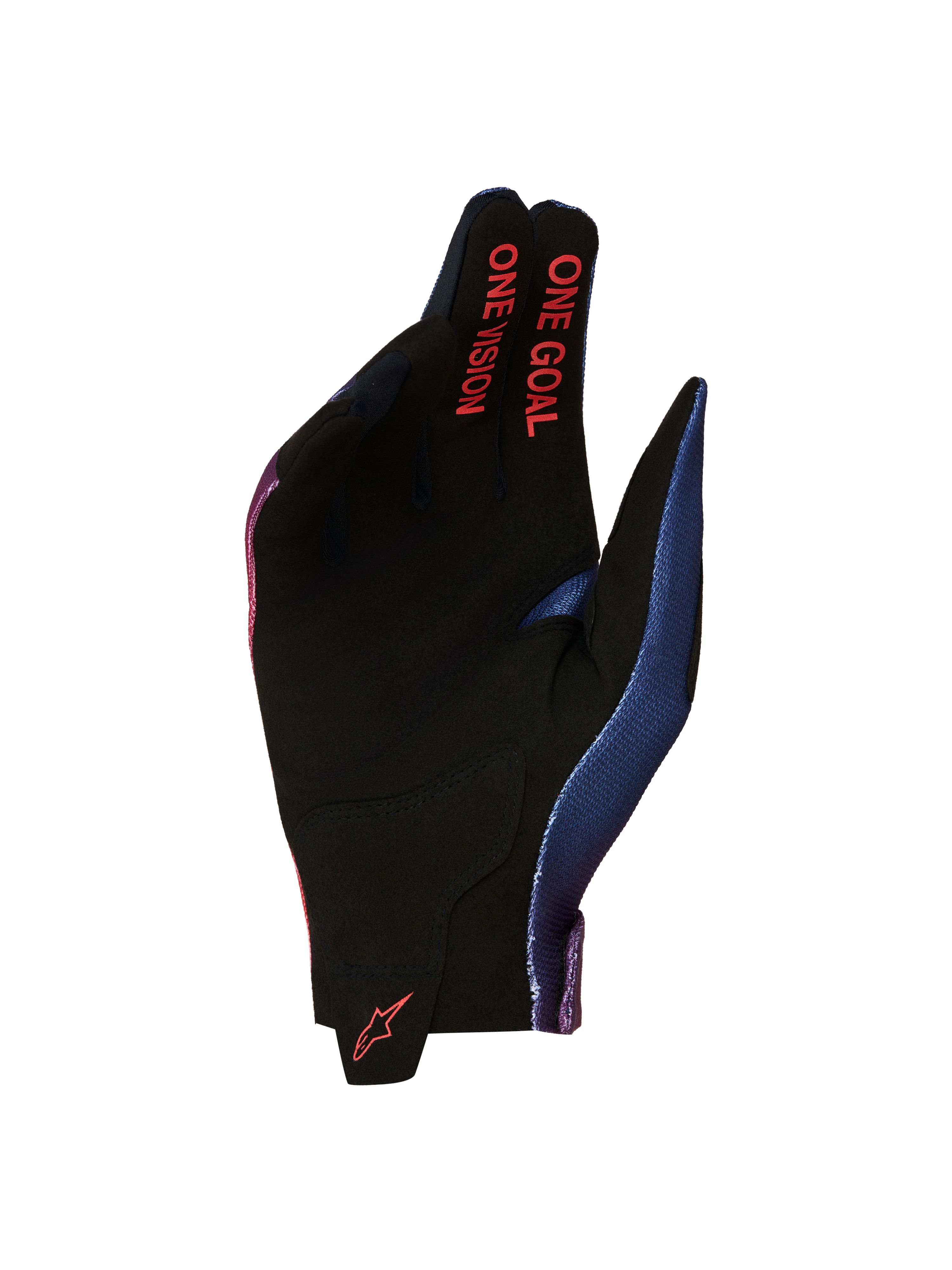 Alpinestars 2027 Radar Handsker, MX-handsker til mænd, sort og rød, syntetisk ruskind med One Goal One Vision-branding.