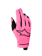 Alpinestars Radar Gloves 2027, lightweight motocross racing gloves in Pink Fluo and Black with a stretch textile backhand.