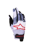 Alpinestars Radar Gloves 2027, Men's Motocross Gloves, Ash Gray and Red, single-layer textile with sublimated star graphic.