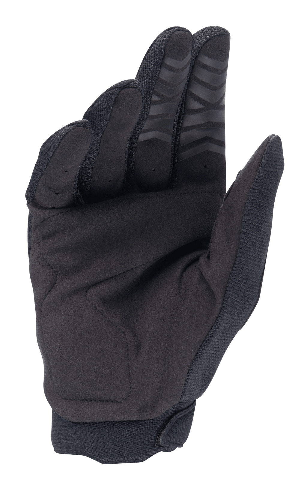Alpinestars Honda Full Bore handsker, motocross-handsker, sorte, håndfladevisning med syntetisk ruskind for holdbarhed, silikonegreb på fingerspidserne og forstærket tommelfingerlap, designet til off-road ydeevne