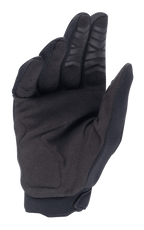 Alpinestars Honda Full Bore handsker, motocross-handsker, sorte, håndfladevisning med syntetisk ruskind for holdbarhed, silikonegreb på fingerspidserne og forstærket tommelfingerlap, designet til off-road ydeevne