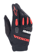 Alpinestars Honda Full Bore handsker, motocrosshandsker, sort og klar rød, med TPR-knobeskyttelse og markant gummieret Honda-branding, åndbar stræktekstil-konstruktion til terrænkørsel