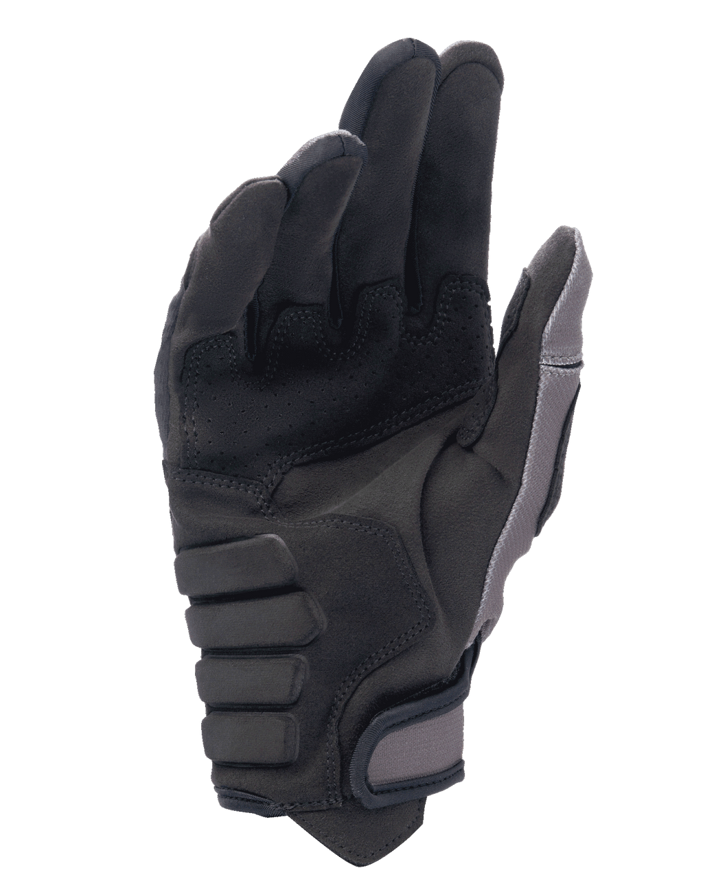 Alpinestars Techdura handsker, motocross- og endurohandsker, Falcon Brown, set fra håndfladen med konstruktion i syntetisk ruskind, forstærket polstring for bedre greb og justerbar velcrolukning ved manchetten
