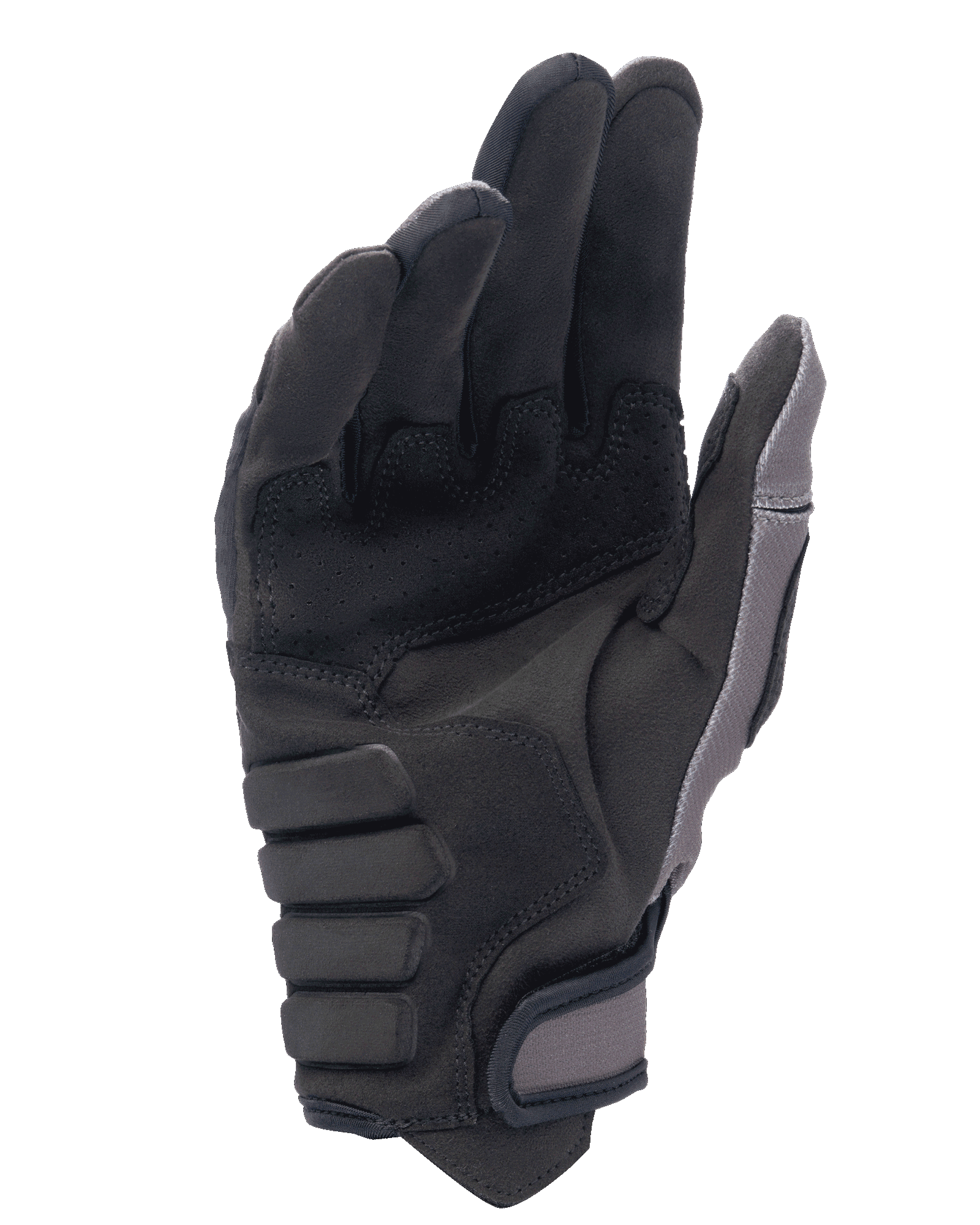 Alpinestars Techdura handsker, motocross- og endurohandsker, Falcon Brown, set fra håndfladen med konstruktion i syntetisk ruskind, forstærket polstring for bedre greb og justerbar velcrolukning ved manchetten