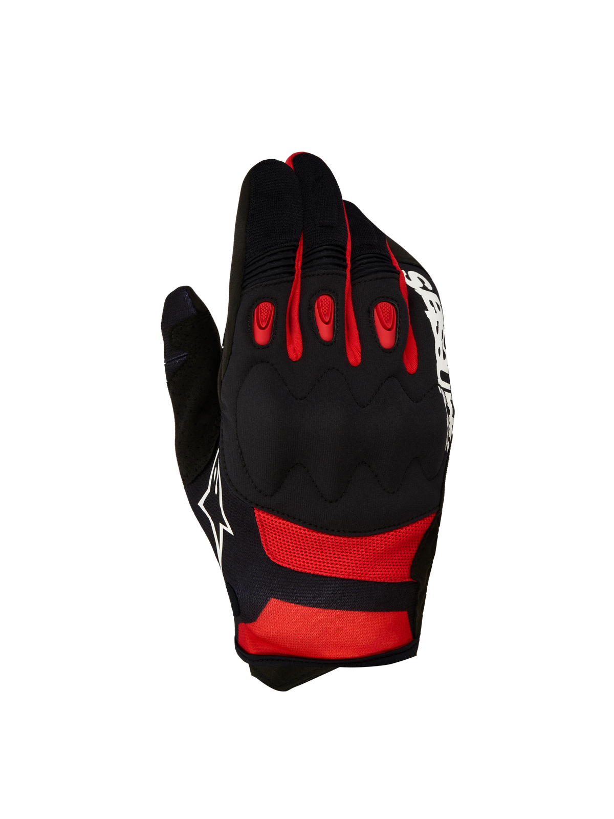 Alpinestars Techdura handsker, sort og rød motocrosshandsker med knobeskyttelse til enduro og trailkørsel.
