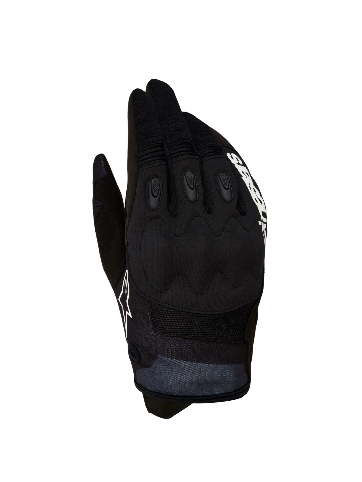 Alpinestars Techdura Gloves, black and white performance motocross gloves for men with reinforced knuckles for off-road riding.